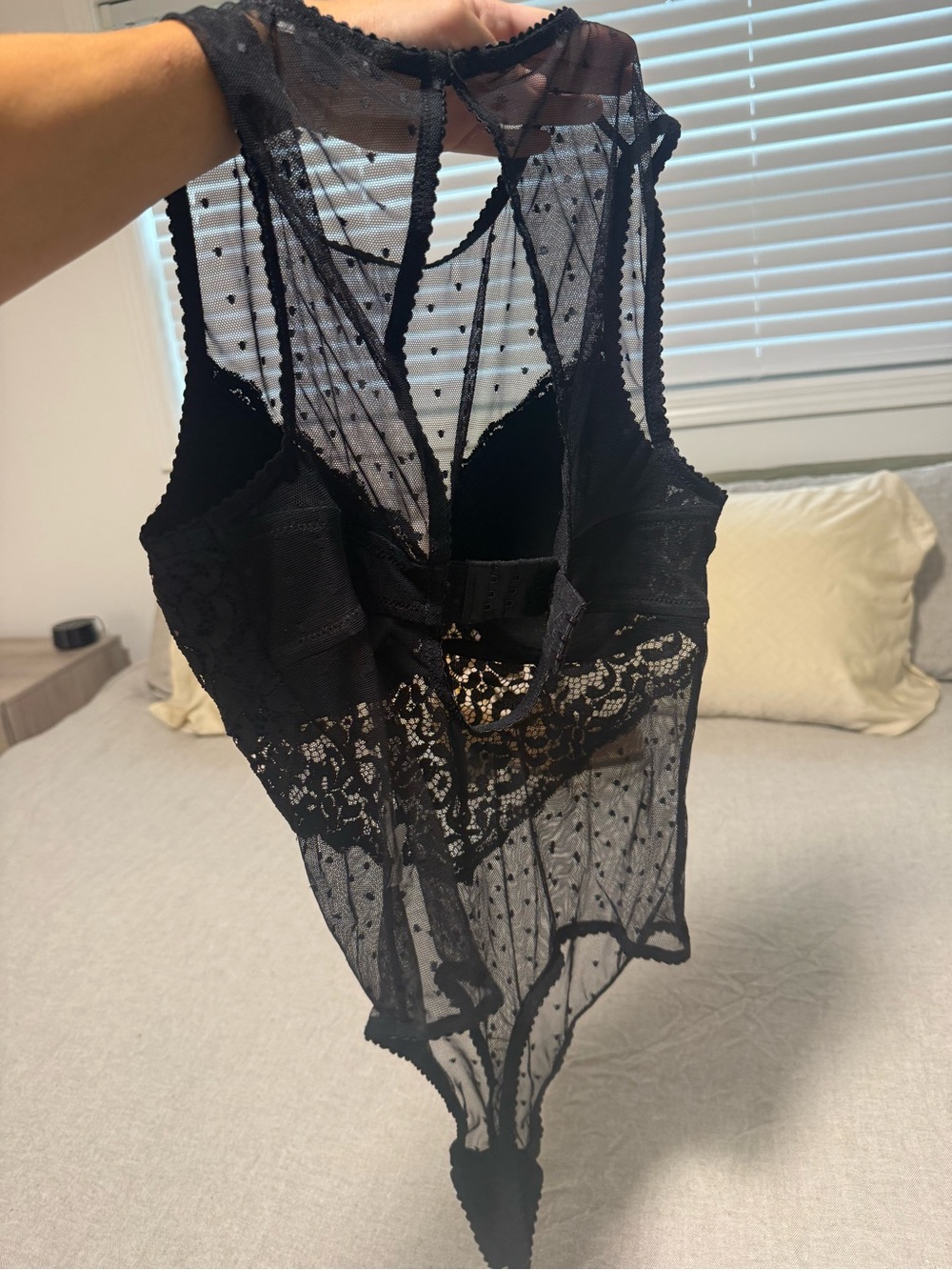INC International Concepts Black Lace Sheer Bodysuit - Picture 2 of 5